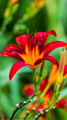 Fototapeta premium The Daylily that also known as Tawny Lily, Tiger daylily or Fulvous daylily (Hemerocallis fulva)