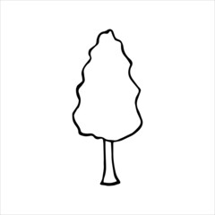 Single tree - hand drawn doodle vector icon, isolated on white background. Monochrome vector image.