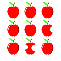 Set of 9 red apples. Simple design. Vector illustration. Isolated