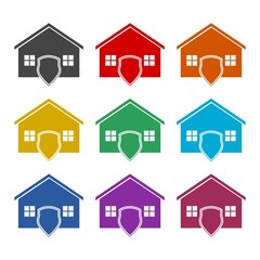 Home security color icon set isolated on white background