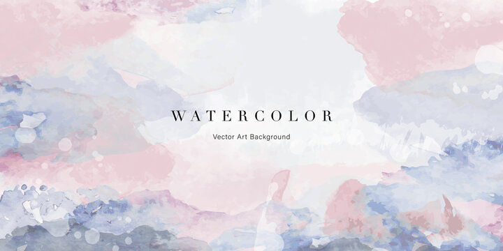 Watercolor art background vector. Wallpaper design with paint brush. Earth tone blue, pink, ivory, beige watercolor Illustration for prints, wall art, cover and invitation cards.