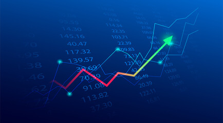 Business candle stick graph chart of stock market investment trading on blue background. Bullish point, up trend of graph. Economy vector design
