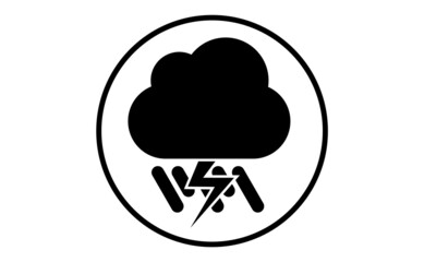 Weather icon of cloud with lightnings and raindrops, vector illustration. Sticky symbol of forecast. Meteorological infographics sign. Web icon vector design. EPS10.