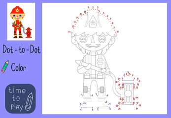 
child Game. connect the dots. firefighter. color