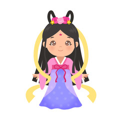 Mid autumn festival princess Chang-e clip art. Flat vector cartoon style