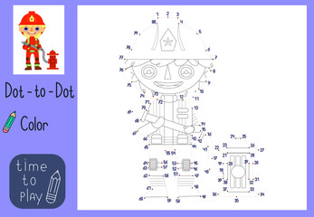 
child Game. connect the dots. firefighter. color