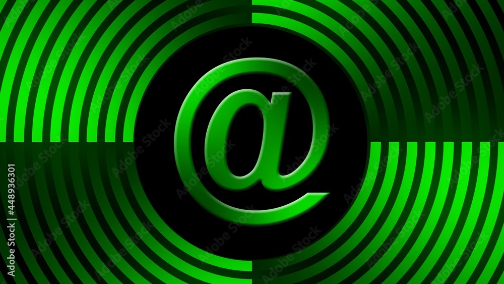 Poster at sign in center of circular lines - graphic elements in green on black background - information te