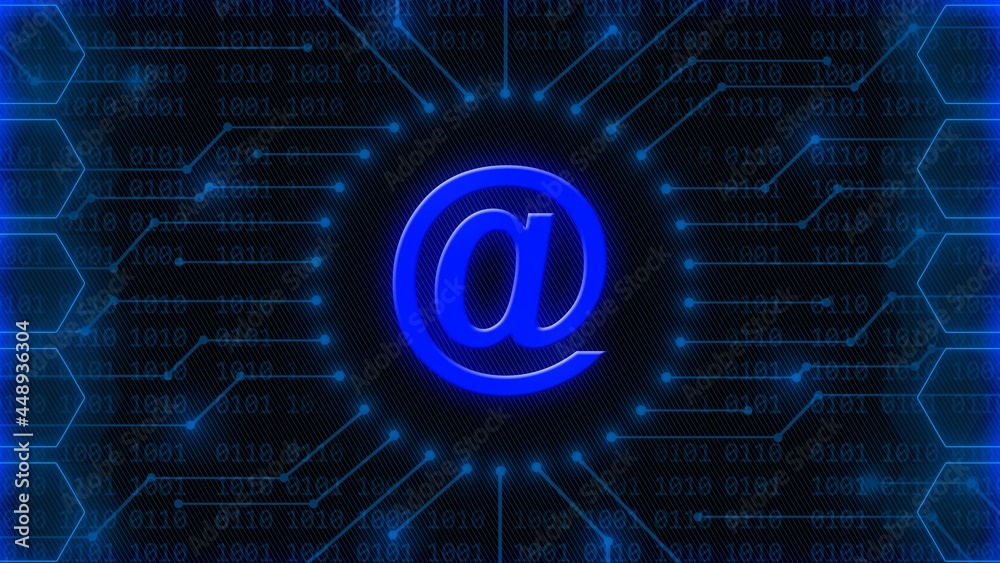 Poster at sign in middle of 4-digit binary code behind information connecting lines between honeycomb eleme