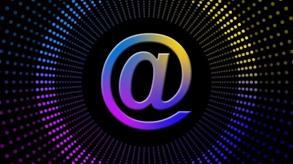 AT sign - abstract background of multicolor dots in rings arranged in tube shape - Information Technology Software Computer Program - 3D Illustration