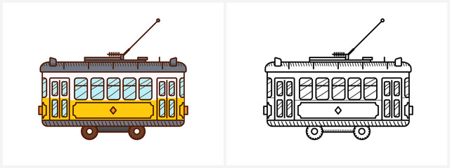 Tram coloring page for kids. Tram side view - 448938745