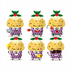 Cupcake with holly berry cartoon character with various types of business emoticons