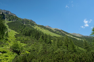 beautiful panoramic view in the mountains the hohe tauern national park in austria at a sunny summer day