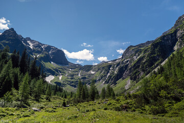 beautiful panoramic view in the mountains the hohe tauern national park in austria at a sunny summer day