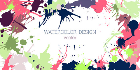 Splashes of paint. Blots. Creative bright watercolor background, banner, cover design. Art design in an abstract style.
