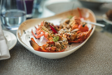 Lobster on dinner at luxury restaurant