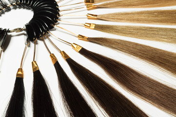 closeup of hair base color palette, hair samples chart, make of human hair