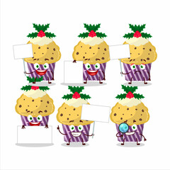 Obraz premium Cupcake with holly berry cartoon character bring information board
