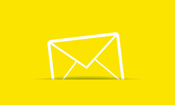 Email envelope icon. Vector mail message symbol isolated on yellow background.