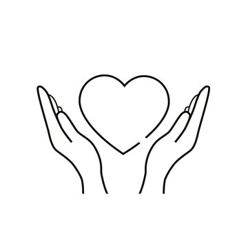 recommend clip art: Healthcare hands holding heart flat vector icon line for apps and website.