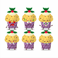 Cupcake with holly berry cartoon character with nope expression
