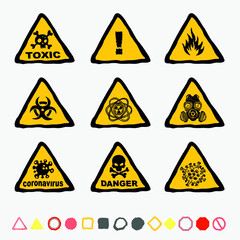 Vector Set of Triangle Yellow Warning Icons