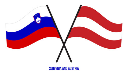 Slovenia and Austria Flags Crossed And Waving Flat Style. Official Proportion. Correct Colors.