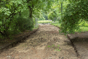 Obraz premium Preparation at the construction site for laying paving slabs
