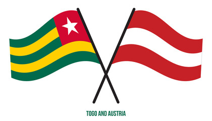 Togo and Austria Flags Crossed And Waving Flat Style. Official Proportion. Correct Colors.