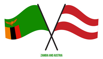 Zambia and Austria Flags Crossed And Waving Flat Style. Official Proportion. Correct Colors.