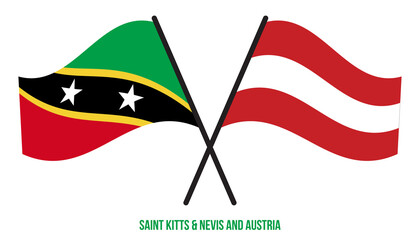 Saint Kitts & Nevis and Austria Flags Crossed And Waving Flat Style. Official Proportion.