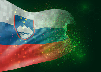 Slovenia, on vector 3d flag on green background with polygons and data numbers