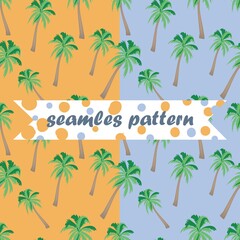 Hand drawn palm trees illustration. Seamless vector pattern with tropical palms, two color options set.
