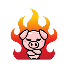 vector design of cute pig animal cartoon character being angry and fiery