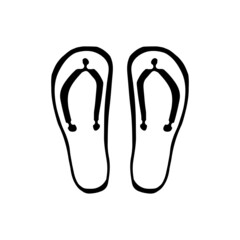 A pair of beach slippers - Hand drawn doodle vector icon, isolated on white background