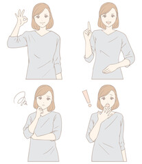 女性の色々なポーズセット（パステルカラー）