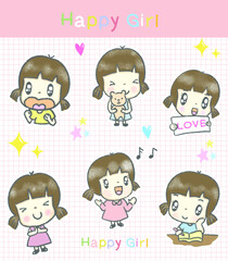 Cute girl, happy girls, pretty girls sticker set