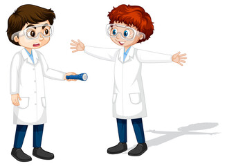 Fototapeta premium Two young scientist doing shadow experiment