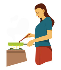 Woman is Cooking by Herself at Home.