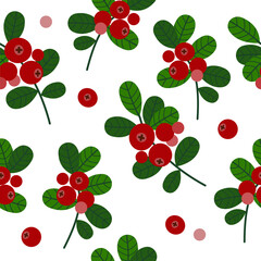 Seamless pattern with lingonberries