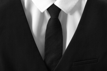 Stylish school uniform with necktie, closeup
