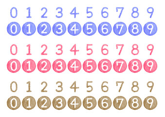 水彩タッチの数字イラスト素材／Watercolor touch number illustration material