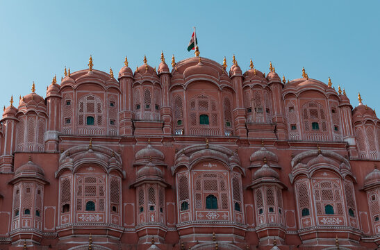 indian flag on hawa mahal jaipur, rajasthan, india. 15th august  independence day. indian flag