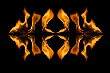 Fire flames on black background.