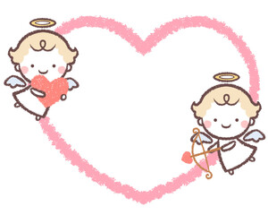 天使たちの線画ハートフレーム