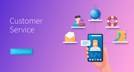 Customer service banner in 3D style