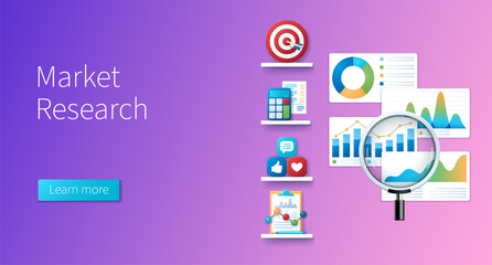 Market research banner in 3D style