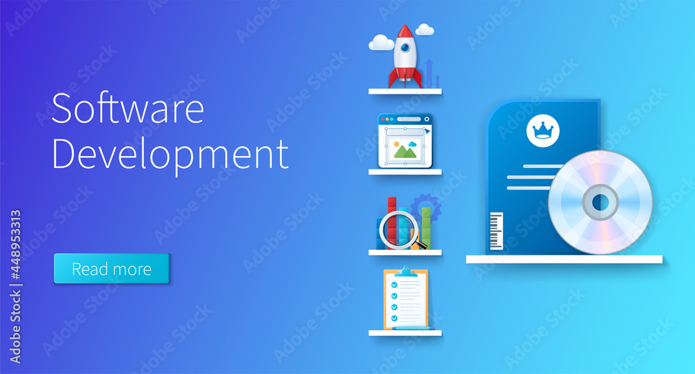 Wall mural software development banner in 3d style.