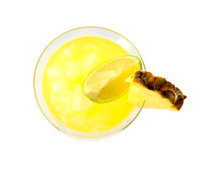 Glass of pineapple daiquiri cocktail on white background