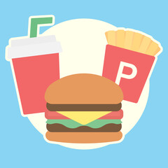 シンプルでかわいいハンバーガーセットのイラスト