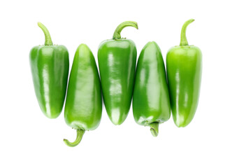 Green jalapeno peppers on white background